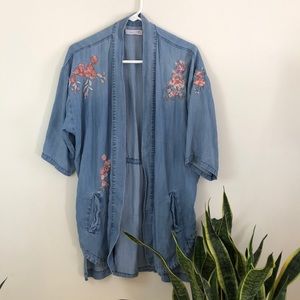 BILLY T FLORAL LIGHT JEAN TONED CARDIGAN LARGE